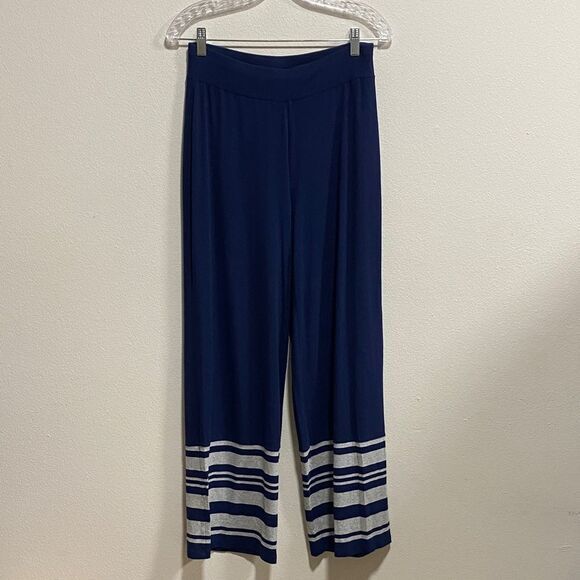 Chico’s Navy Wide Leg Knit Pants with Striped Hem |‎ Size 0 (S) - Picture 3 of 11